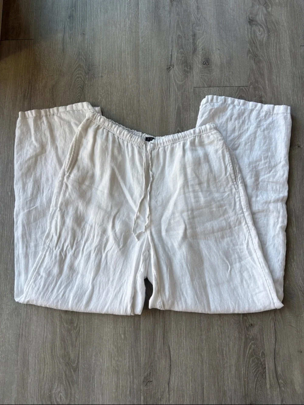 J. Crew Soleil White Linen-Blend Drawstring Relaxed Pants - Picture 1 of 6